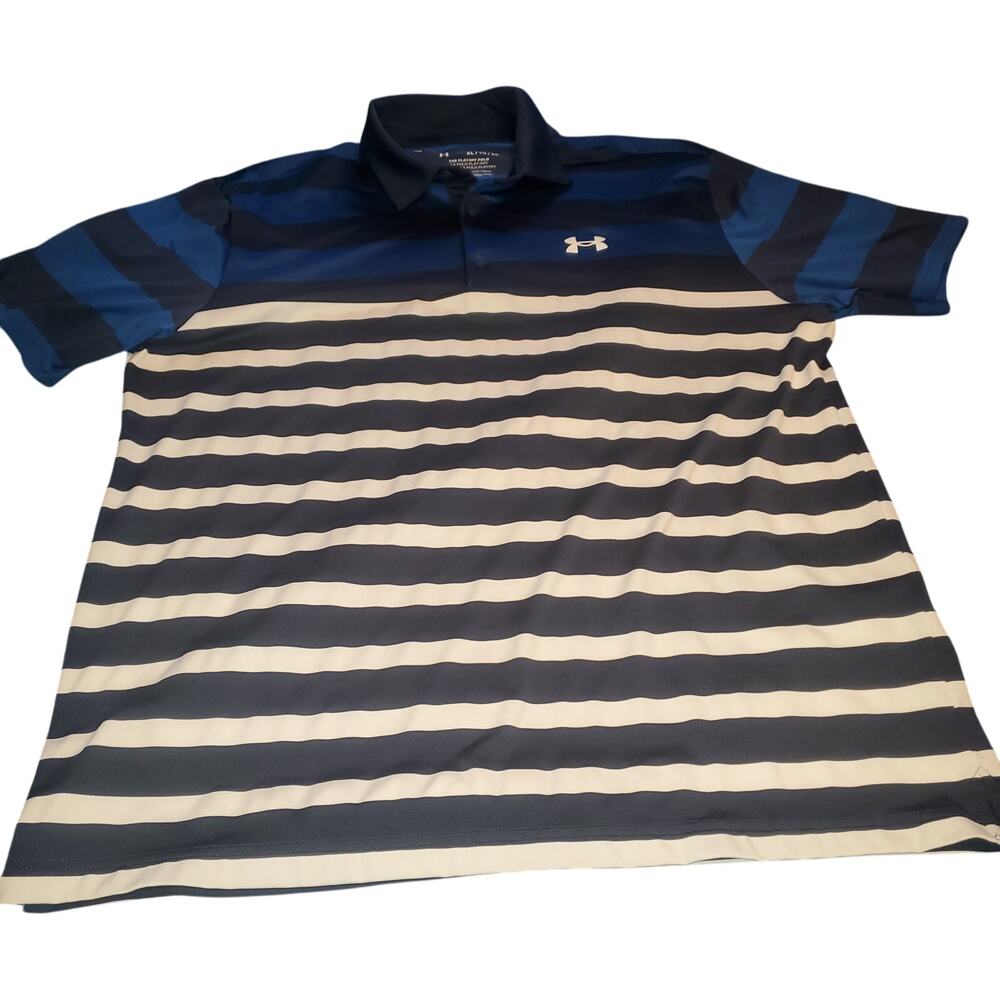 Under Armour Men's Size XL The Playoff Polo Loose Fit Striped Blues White Golf